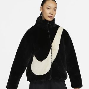 Nike Womens Faux Fur Swoosh Logo Jacket DO3791 010